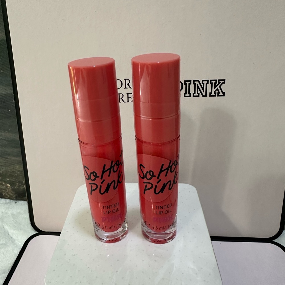 New Sealed Two Victorias Secret Pink Tinted Lip Oil Gloss So Hot Pink